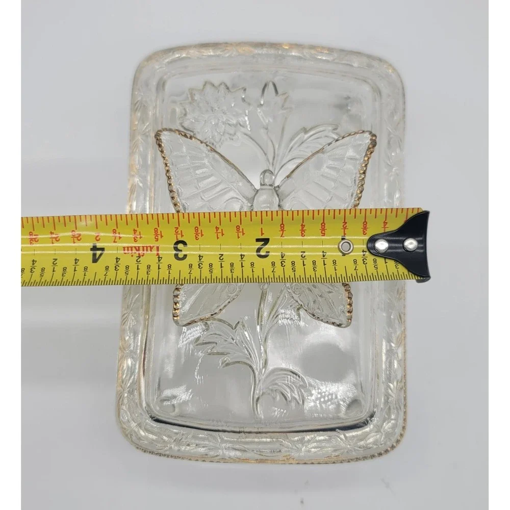 Vintage Glass Butterfly Trinket Cigarette Box /Card Set Gold Trim Vanity 3pc‎